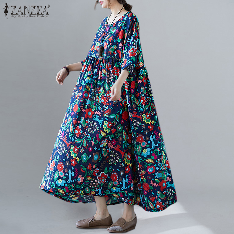 Đầm ZANZEA Ngắn Tay Cổ Tròn Dáng Dài Thời Trang Hàn Quốc Cho Nữ | BigBuy360 - bigbuy360.vn