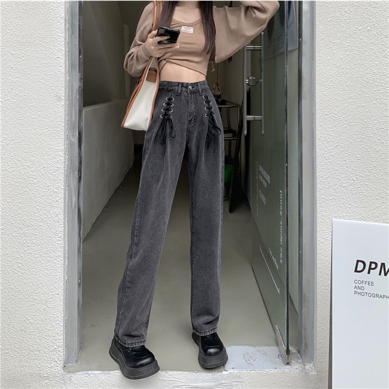 Quần Denim Lưng Cao Ống Rộng Thời Trang Mùa Hè Hàn Quốc Dành Cho Nữ