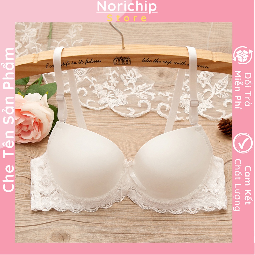 Áo lót có gọng nâng ngực đệm dày tạo form vòng một đẹp có đính nơ viền phối ren siêu dễ thương NORICHIP free ship.