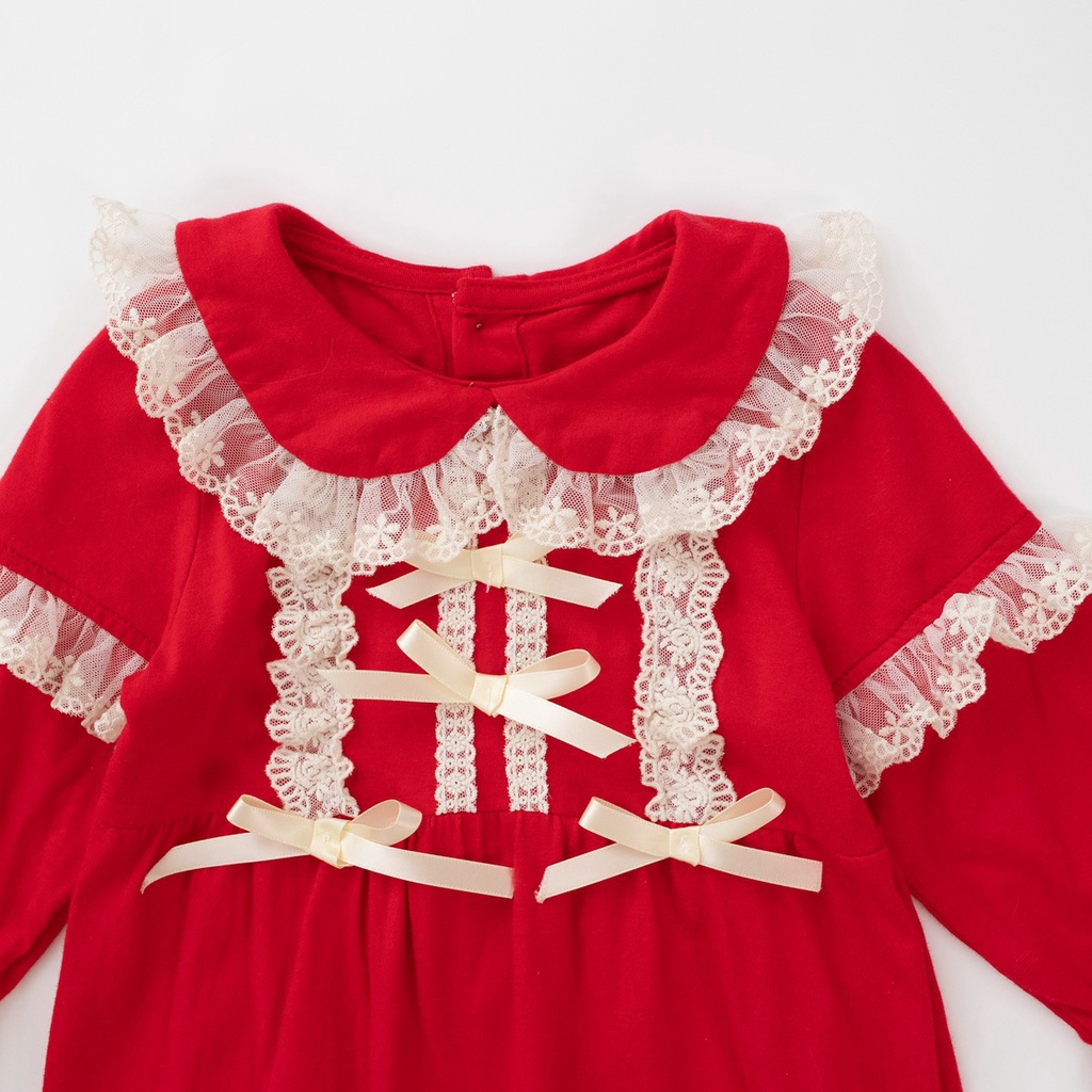 Bộ Áo Liền Quần Tay Dài Bằng Cotton Thêu Hoa Dành Cho Bé Gái 0-3 Tuổi 0029