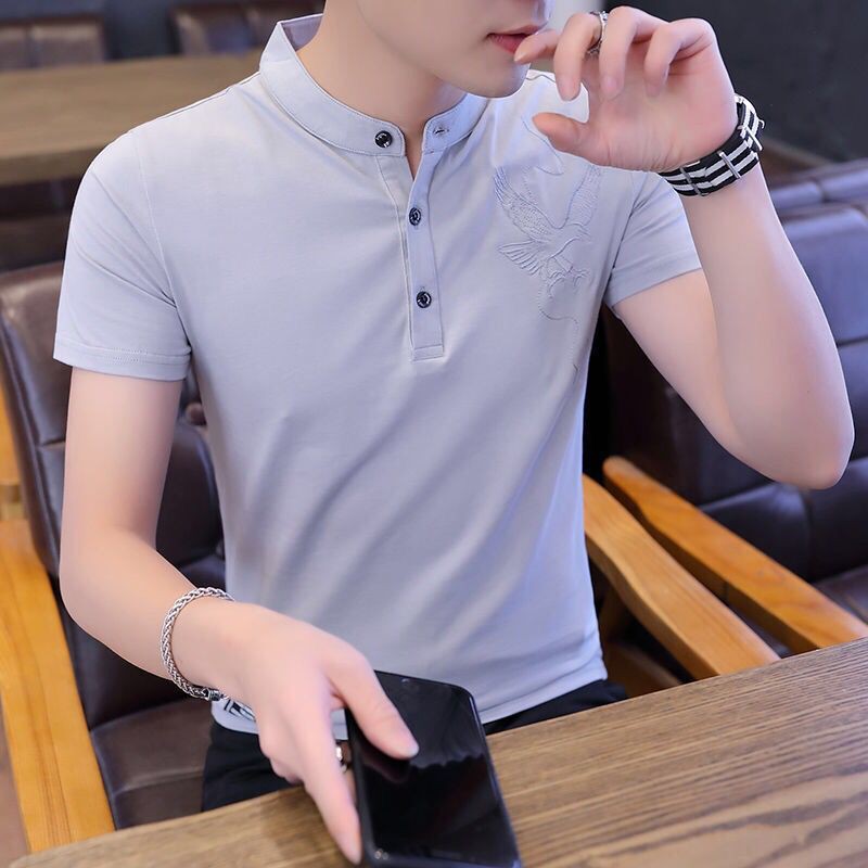 Thời Trang Áo Thun Polo Nam Tay Ngắn Có Cổ Thêu Hình