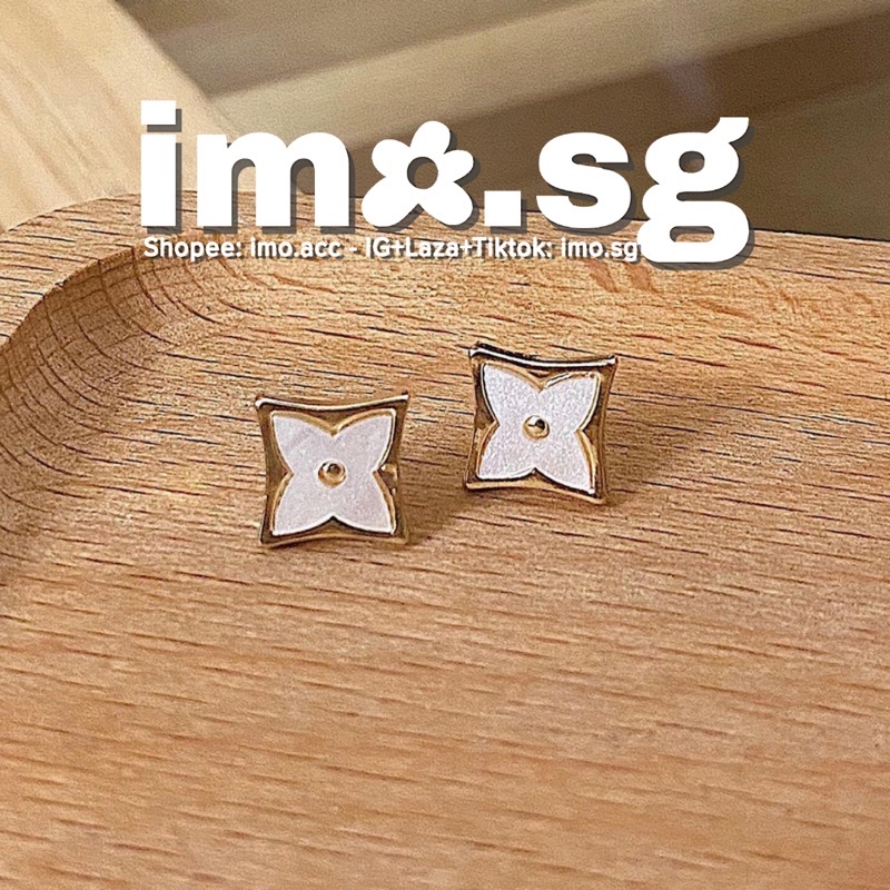 Bông tai hoa 4 cánh sà cừ trắng imo.sg chanh sả sang xịn cá tính nổi bật phong cách hàn ulzzang