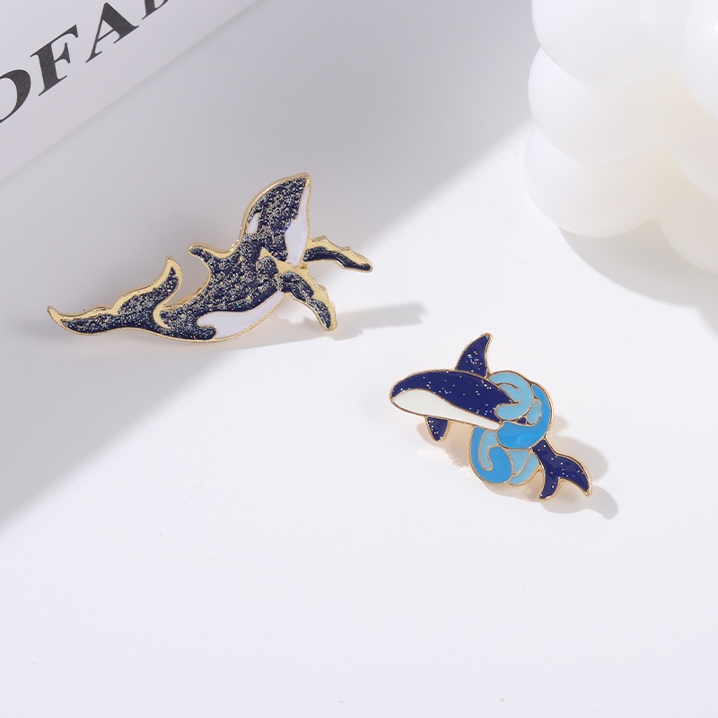 Ghim cài áo QIHE JEWELRY hình cá voi xanh hoạt hình dễ thương