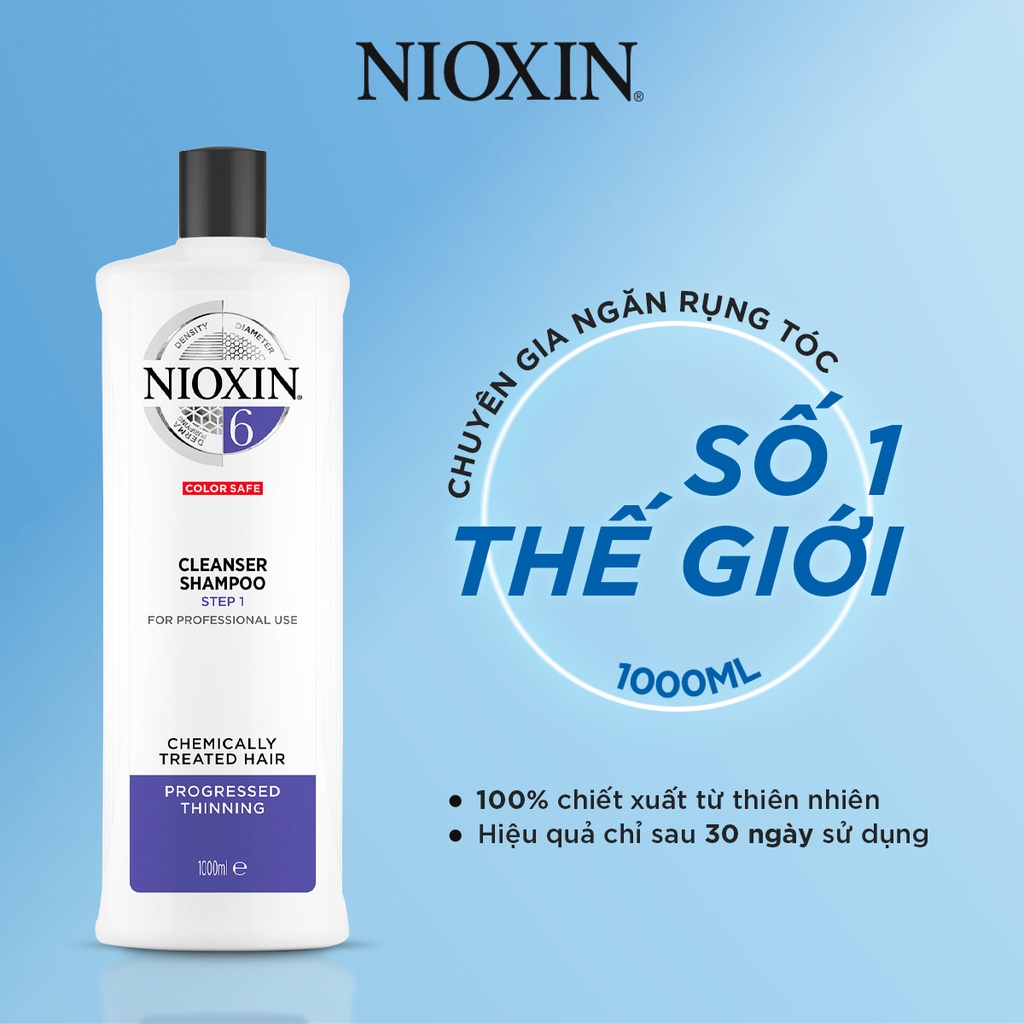 Dầu Gội NIOXIN 6 Cho Tóc Hay Tạo Kiểu, Thưa Mỏng Và Rụng Nhiều Trong Thời Gian Dài Cleanser Chemically Treated Hair 1L