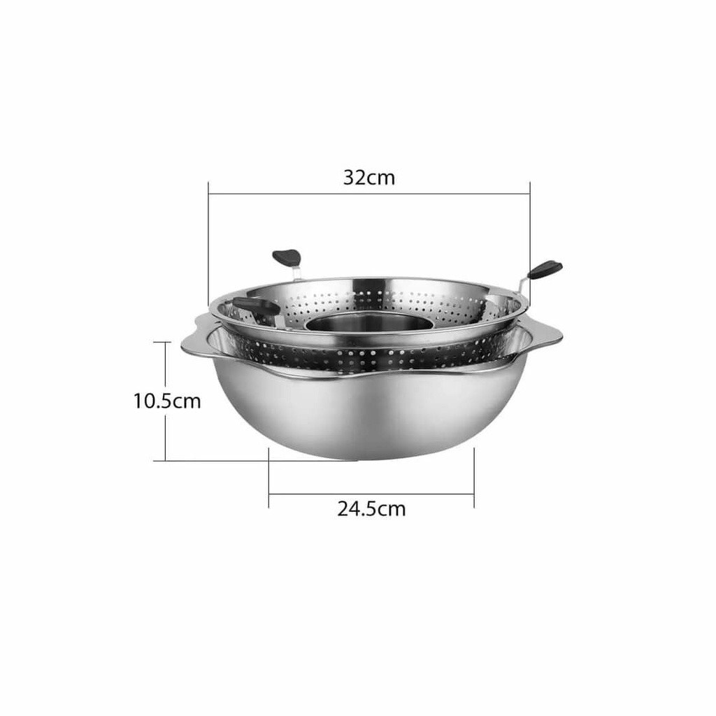 Nồi lẩu xoay inox 2 tầng thông minh, Nồi lẩu Hàn Quốc dùng được bếp từ, bếp ga.bếp điện