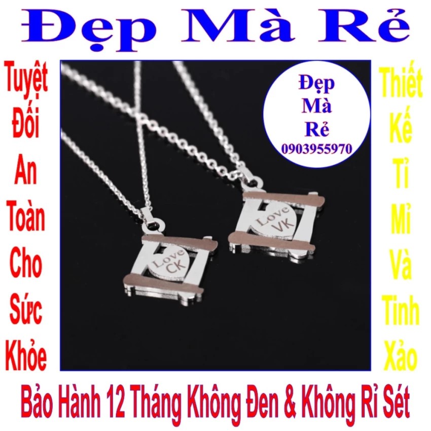 ( Tặng 1 lắc tay ) Dây chuyền đôi đẹp hình trái tim khắc chữ Love CK / Love Vk - Cam kết 1 đổi 1 nếu hoen , gỉ sét