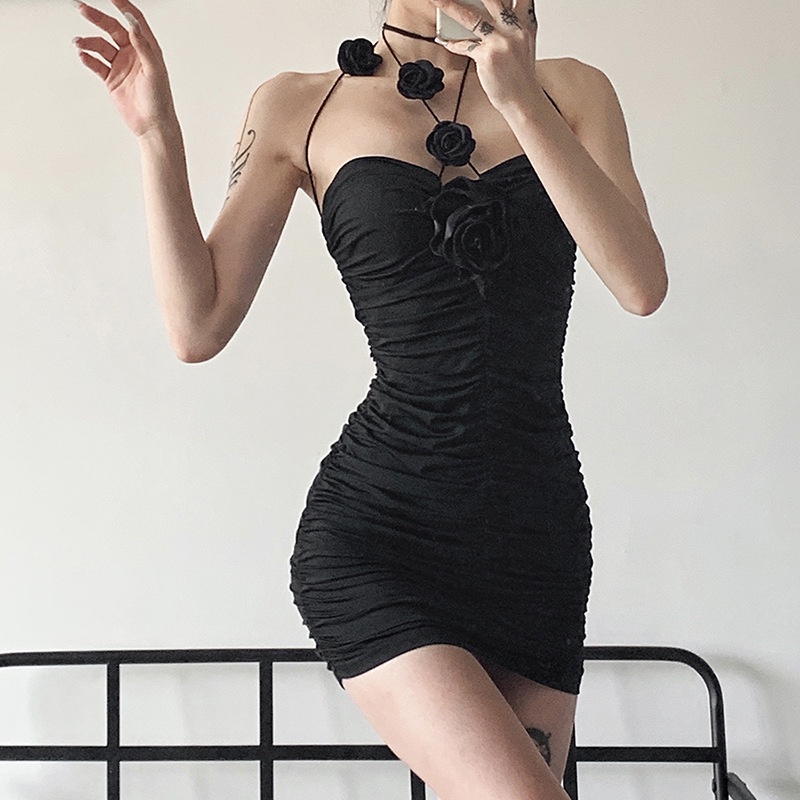 Đầm Hoa Trễ Vai Thiết Kế Xếp Ly Thời Trang Đường Phố Xinh Xắn Cho Nữ