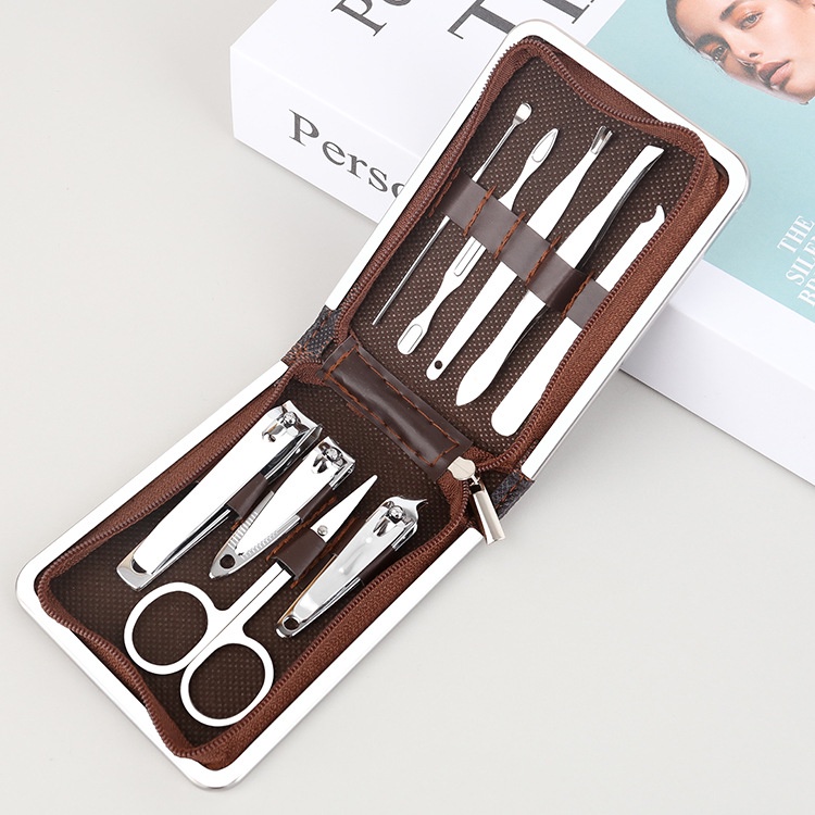 Bộ bấm móng tay 9 món đa năng, dụng cụ chăm sóc móng tay thép không gỉ cao cấp, bộ cắt móng tay kèm bao da