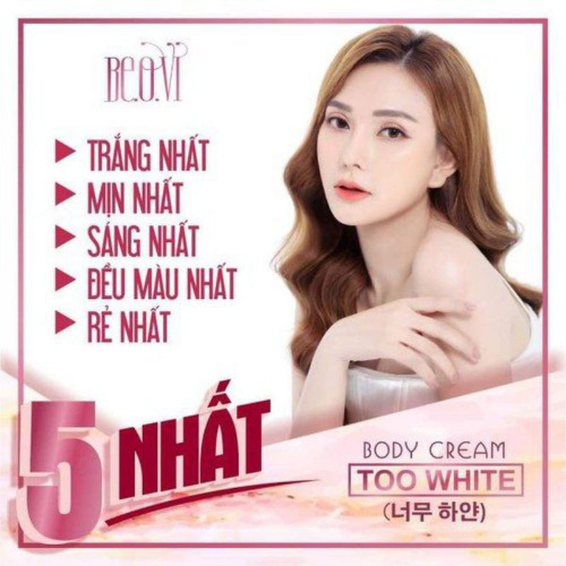 Kem dưỡng da, kem body Beovi Too White chính hãng ca sĩ Thu Thủy, chăm sóc da, dưỡng thể body siêu trắng hồng tự nhiên