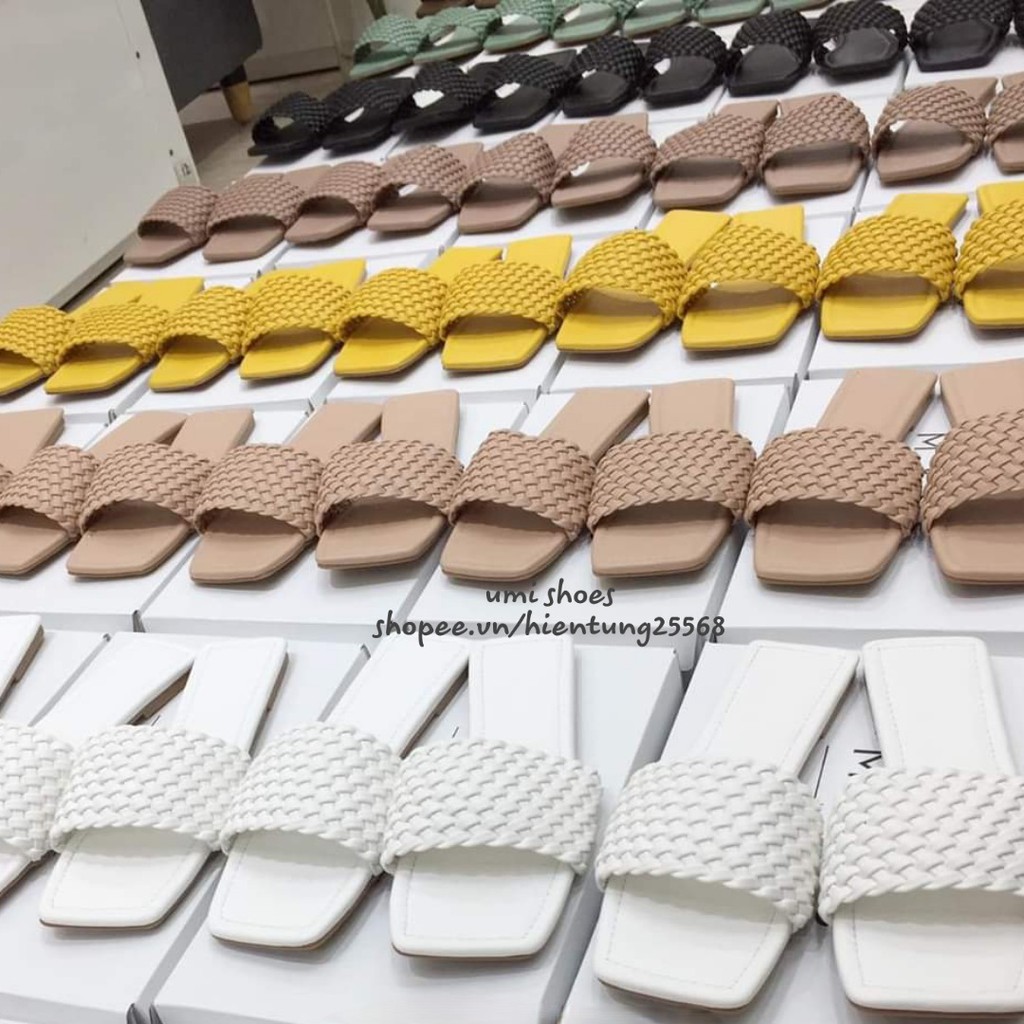 [TRẦN CHỈ ĐẸP] Dép lê nữ quai ngang đan bện CRAFT mũi vuông đế bệt đi biển mùa hè màu đen/xanh/vàng đẹp hot trend 2020 | BigBuy360 - bigbuy360.vn