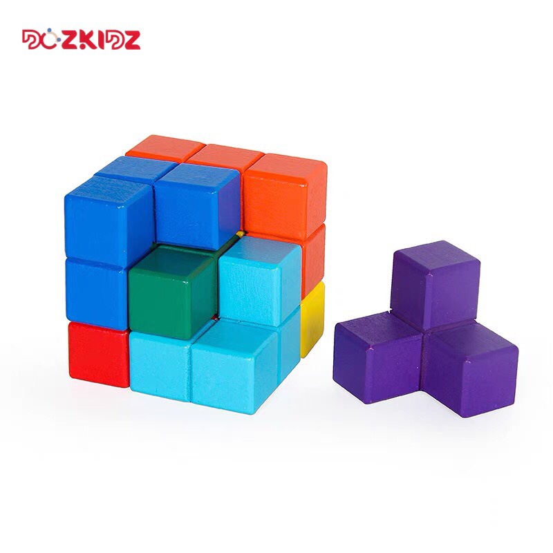 Đồ chơi gỗ tư duy logic - Xếp khối vuông từ 7 chi tiết khác nhau - DOZKIDZ