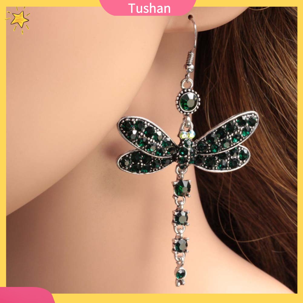 Khuyên tai hình chuồn chuồn đính đá phong cách cổ điển thanh lịch dành cho nữ