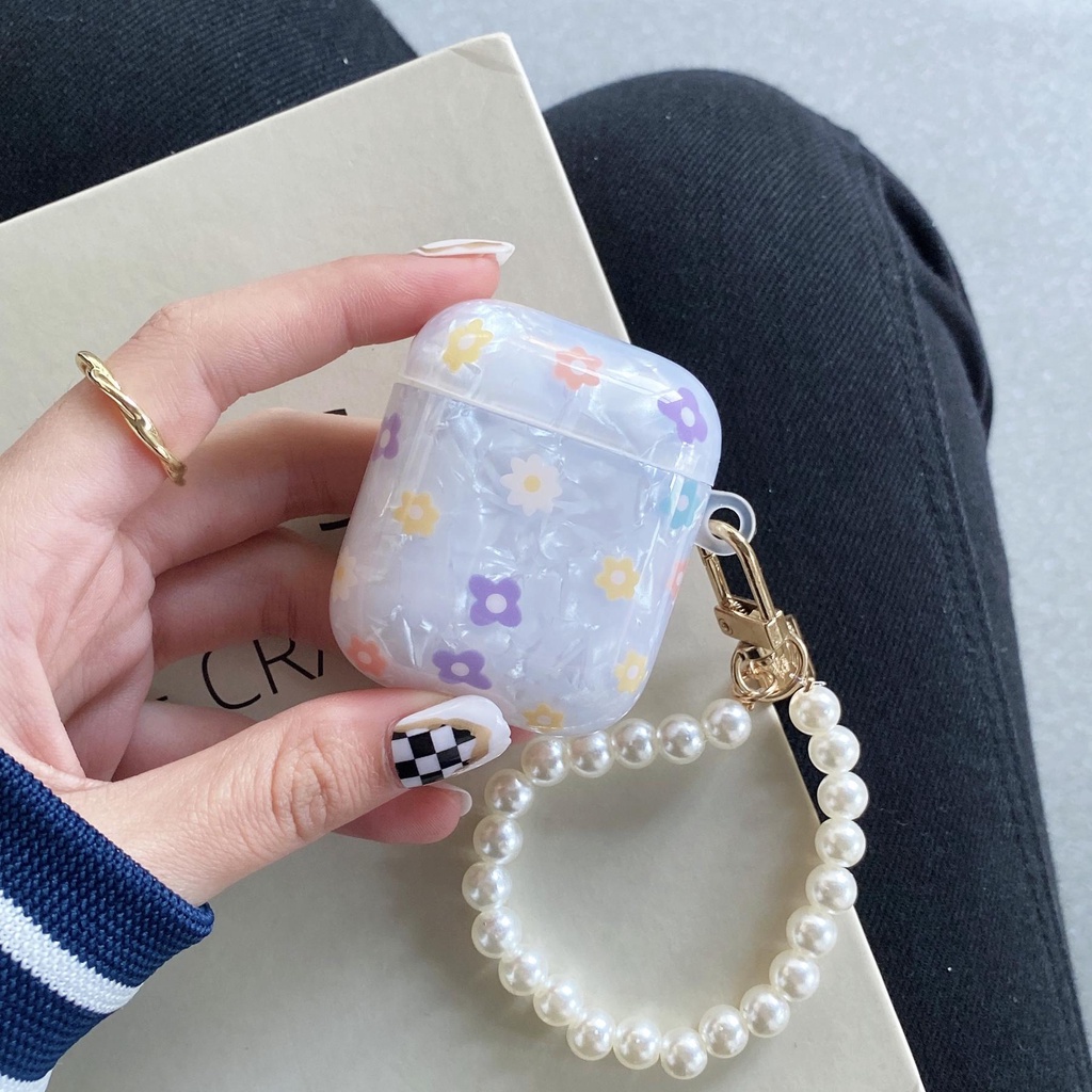 Vỏ Bảo Vệ Hộp Sạc Tai Nghe AirPods 1 2 pro 3 2021 gen3 Bluetooth Không Dây Đính Ngọc Trai Họa Tiết Hoa Dễ Thương