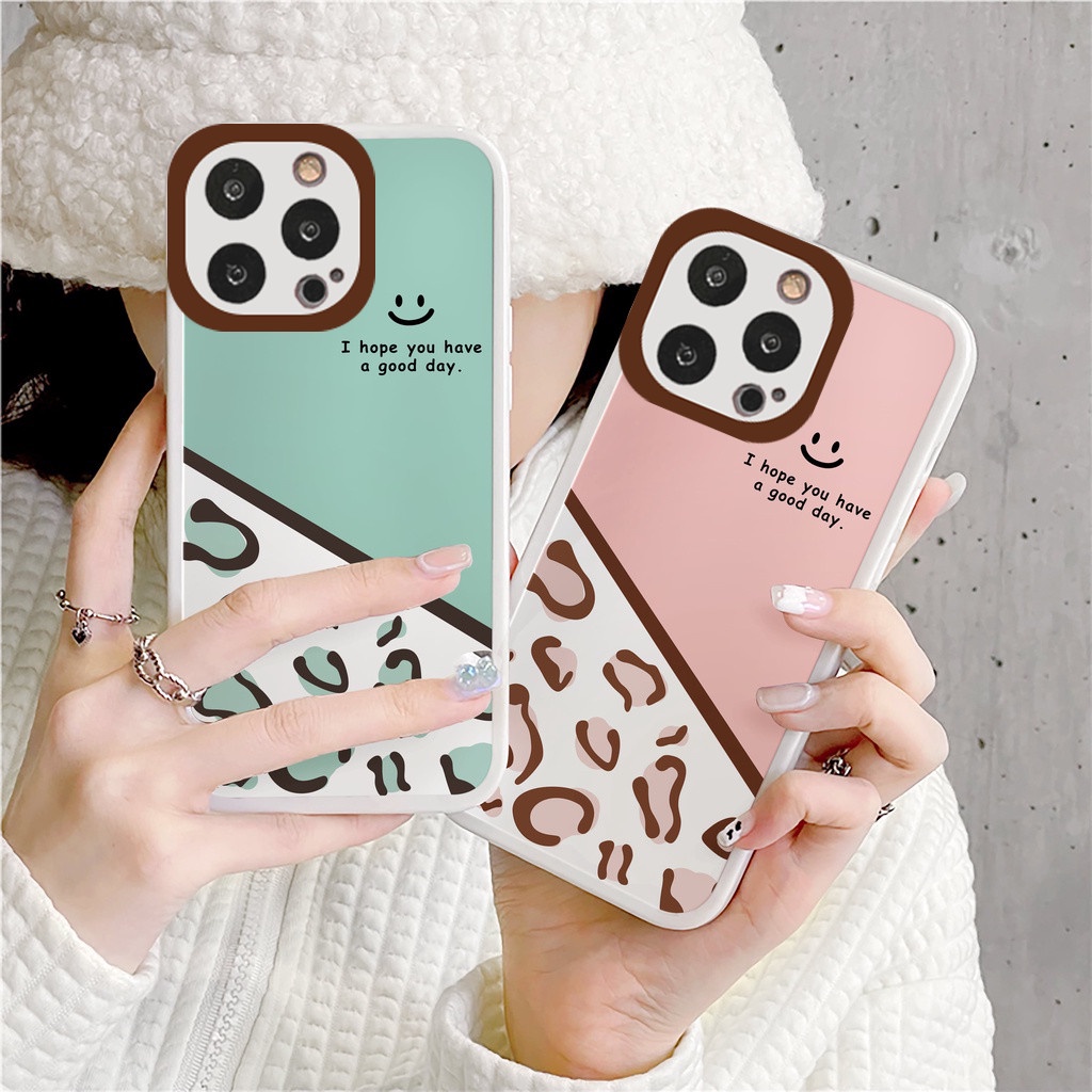 Ốp iphone cạnh vuông bo viền Nửa da báo hồng xanh cho 11/11pro/11promax/6/7/8/plus/x/xr/xsmax/12 pro max/13 pro max-g56