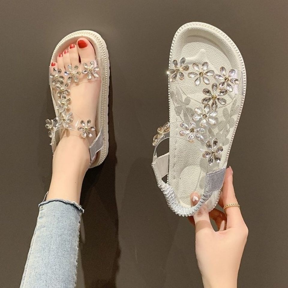 Xăng đan Đi Biển Đế Bệt Quai Hoa Đính Đá Co Giãn Thời Trang Mùa Hè Dành Cho Nữ 2022