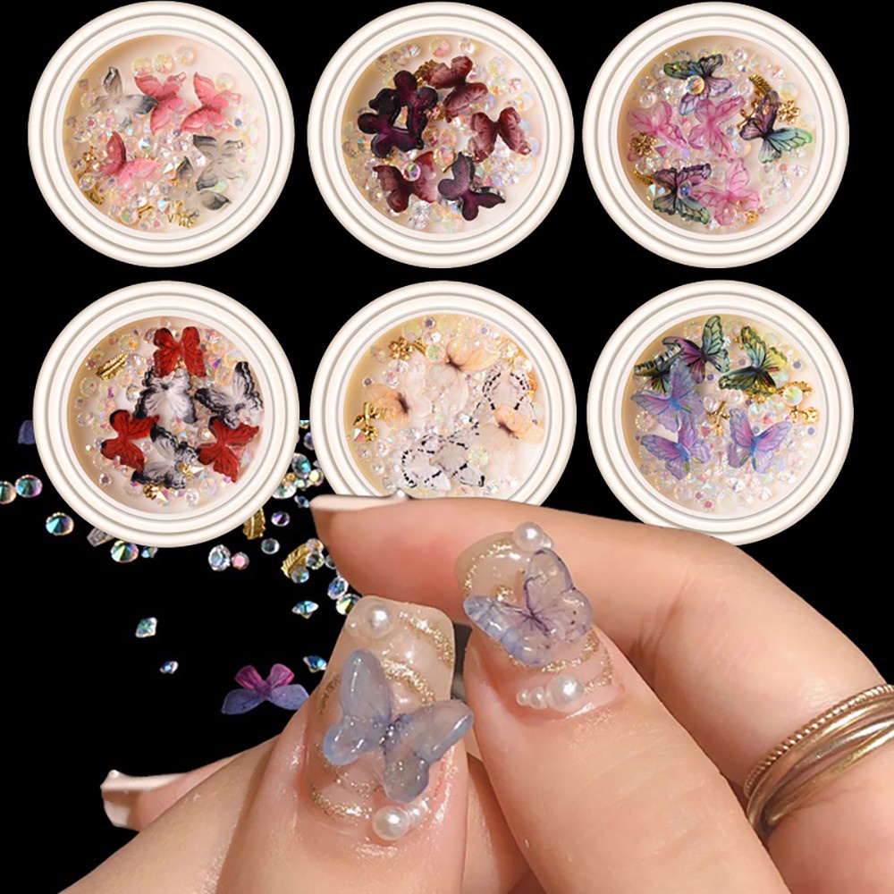 [Hàng mới về] Phụ kiện đính móng tay trang trí nghệ thuật 3D thiết kế bướm/ngọc trai đa dạng nhiều màu sắc