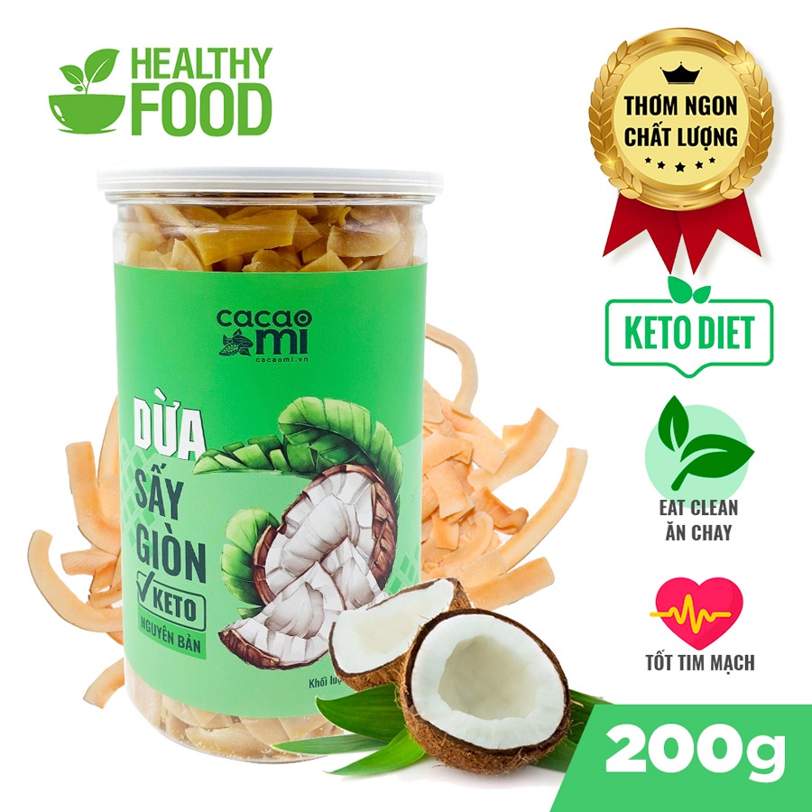 Dừa Sấy Giòn Keto vị nguyên bản CACAOMI ăn vặt giảm cân chuẩn Eat Clean, DAS, Low Carb 200g