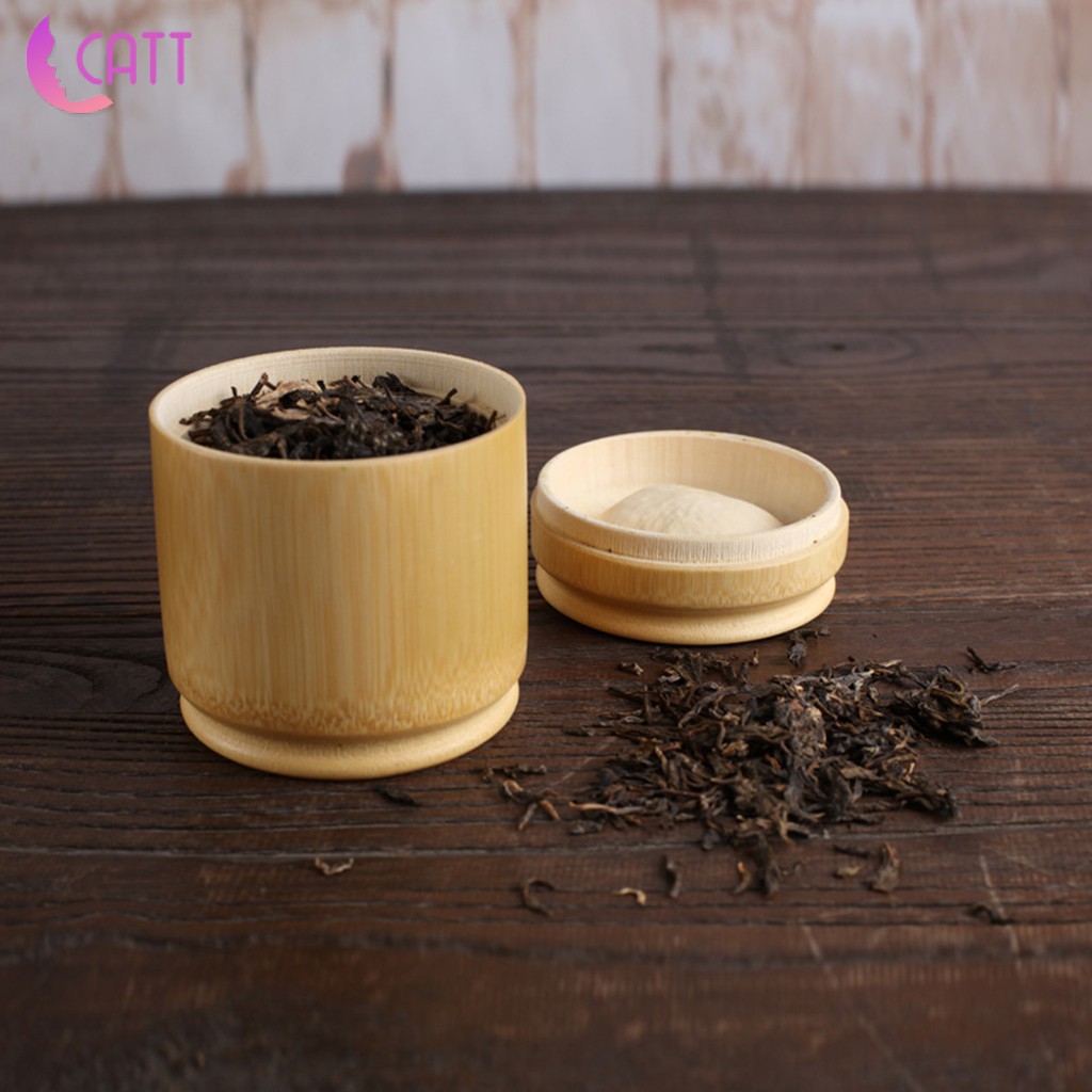 Hộp Đựng Trà Hình Tròn Bằng Gỗ Tre Tự Nhiên Có Nắp Đậy Nhỏ Gọn 1 Cái