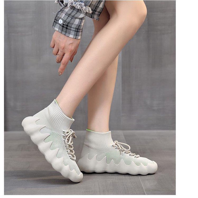 Giày Thể Thao Dệt Kim Cổ Cao Thoáng Khí Thời Trang Cho Cặp Đôi