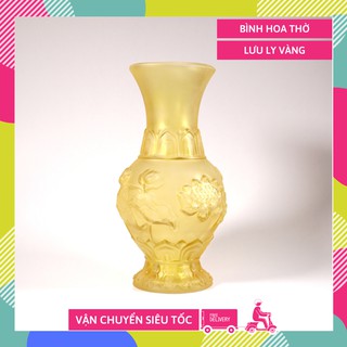 Bình hoa lưu ly vàng mờ sen nổi nguyên khối thờ cúng - Nhiều cỡ