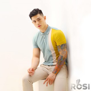 [100% Cotton] Áo Polo nam phối chéo vải cá sấu Cotton Xanh vàng  / Mã Áo: P01-ROSI