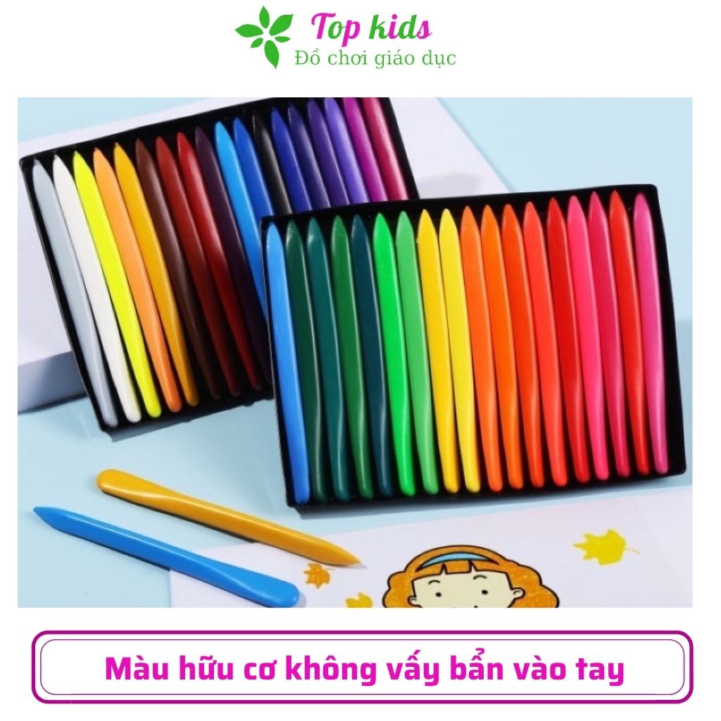 Bút màu sáp hữu cơ hộp gồm 24 màu thiết kế đáng yêu không lem tay dính bẩn an toàn cho bé TOPKIDS