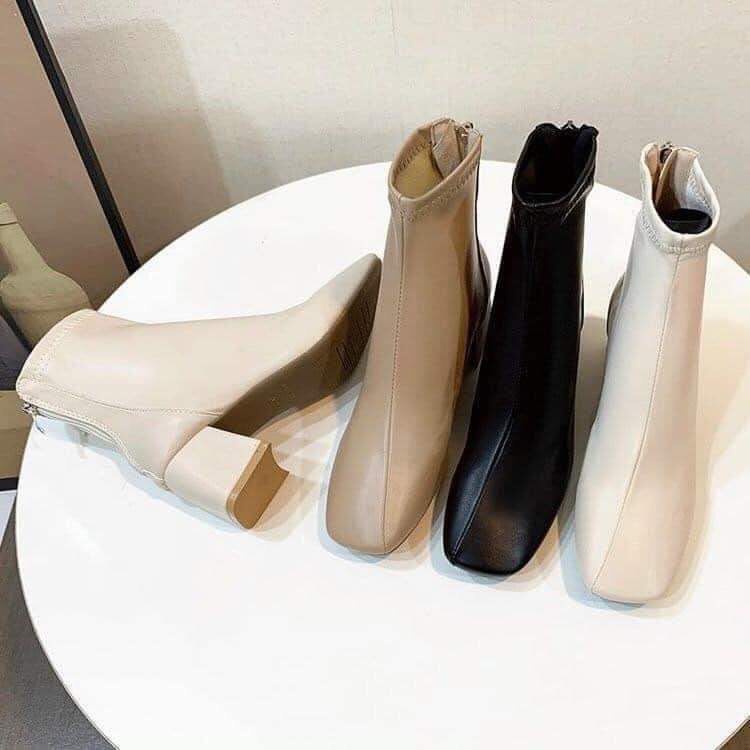 Giày Bốt - Boots trơn, mõm vuông, cổ lửng