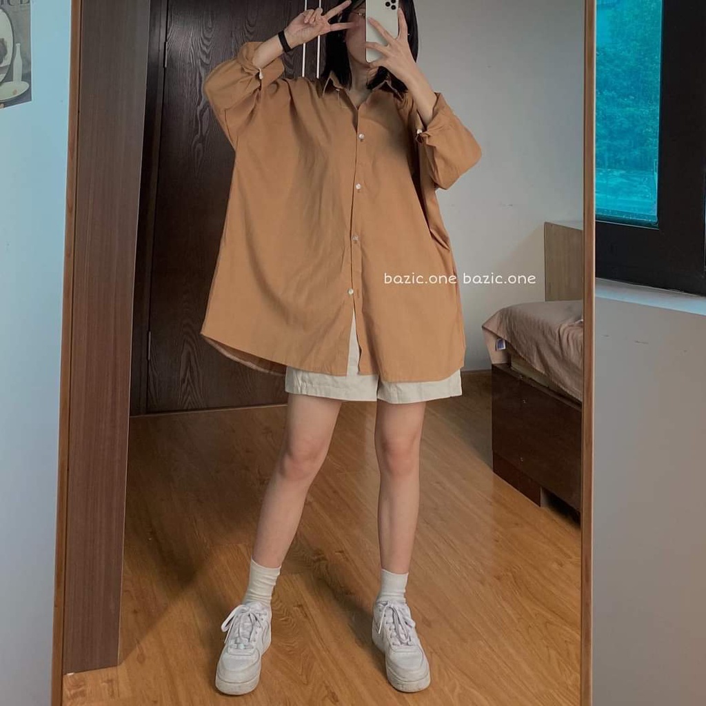 [ảnh thật-sẵn] Sơ mi trơn cổ đức dài tay