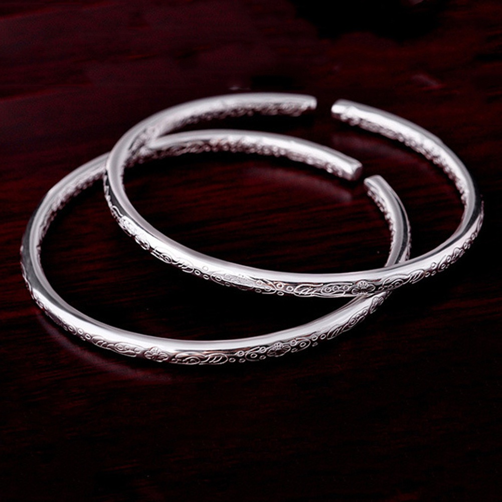 Vòng Đeo Tay Mạ Bạc Khắc Hình Hoa Thời Trang Cho Nữ