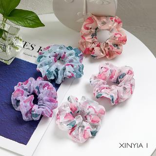 Dây Buộc Tóc Vải Voan In Họa Tiết Chim Hồng Hạc Dễ Thương Dành Cho Nữ