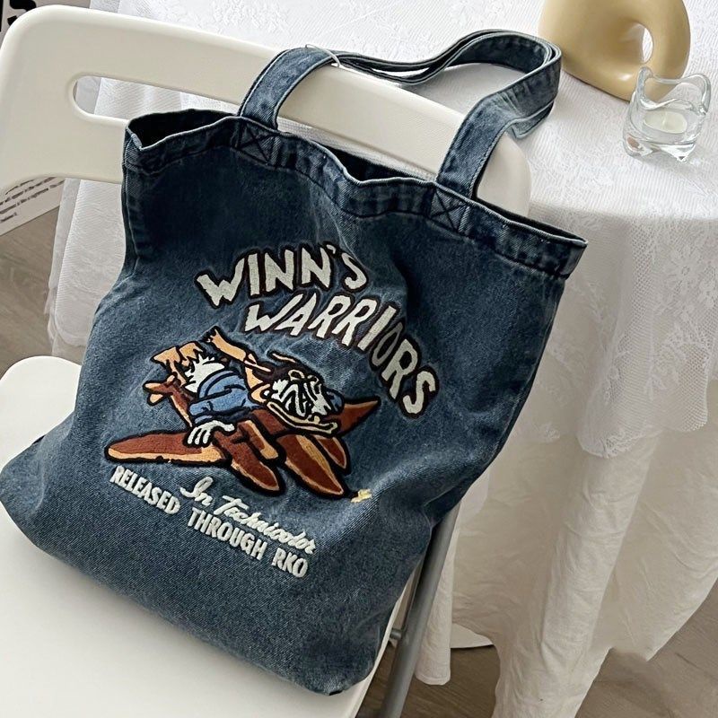 Túi Xách Denim Thêu Họa Tiết Thời Trang Cho Nữ