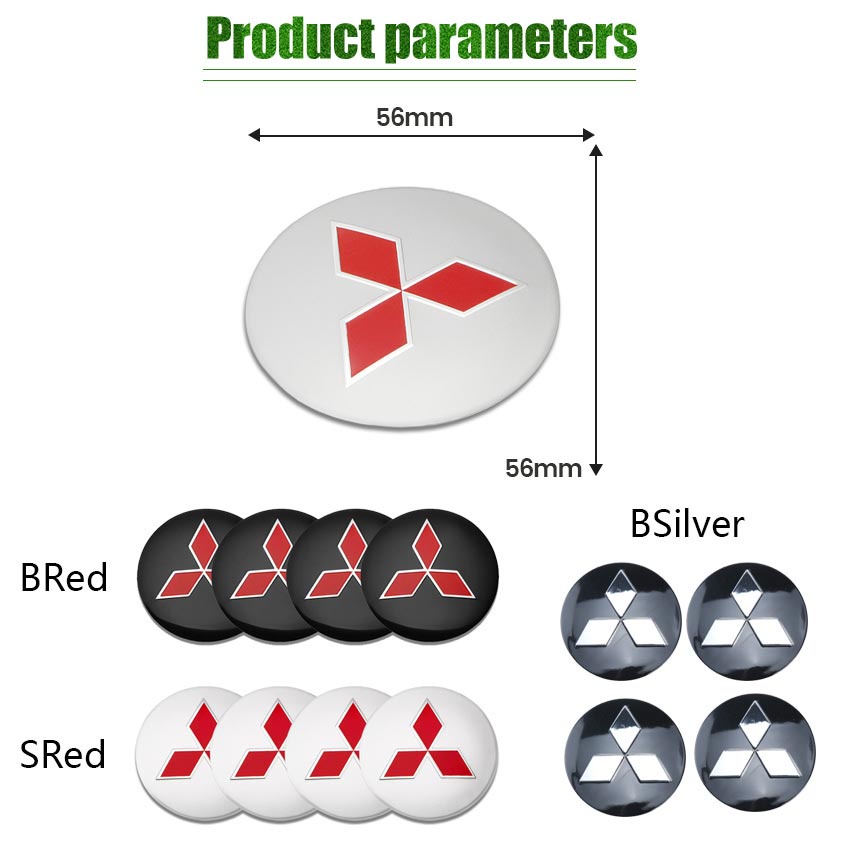 Bộ 4 Miếng Dán 56mm Trang Trí Trục Bánh Xe Hơi Mitsubishi Xpander Triton Lancer Pajero ASX Mirage