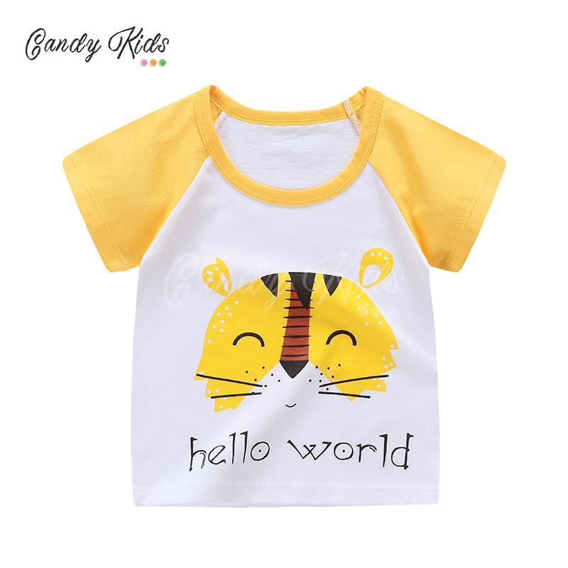 Áo Thun Cotton Tay Ngắn Kiểu Hoạt Hình Xinh Xắn Dành Cho Bé 1-8 Tuổi