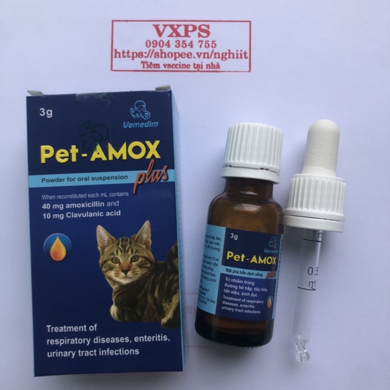 Dung Dịch Uống Pet-Amox Plus 3g Giảm Tiêu Chảy, Hô Hấp Cho Chó Mèo Pet Amox