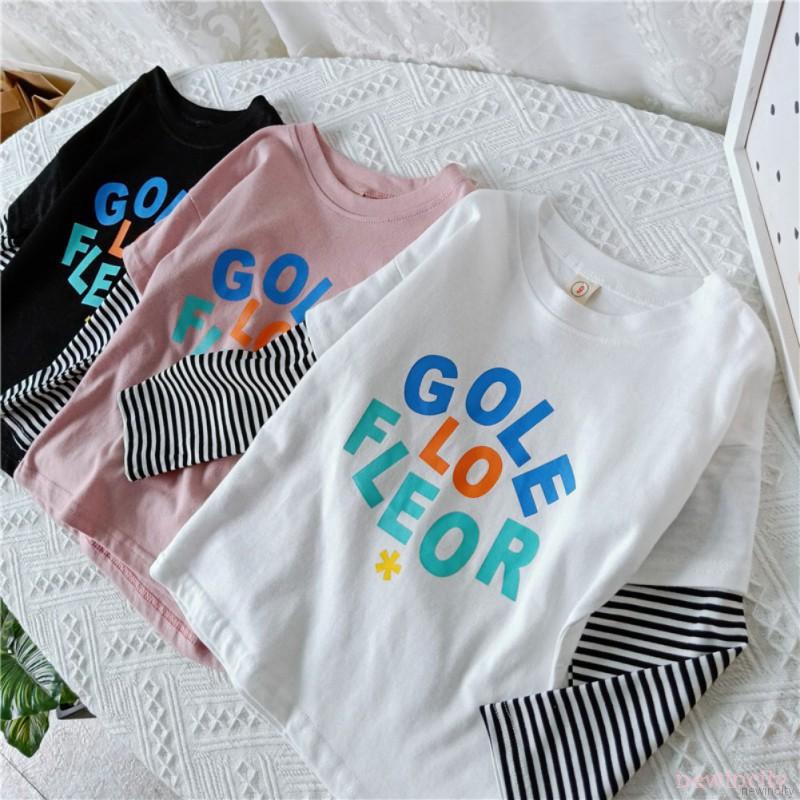 Áo thun tay dài kẻ sọc phối màu phong cách dễ thương cho trẻ em