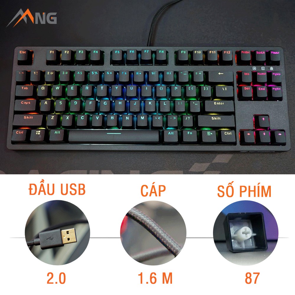 Bàn phím máy tính EDRA EK387 RGB Cơ Đèn Led Chống Nước Kèm 1 Keypuller Có Dây Chơi Game Văn Phòng 87 phím Outemu Switch