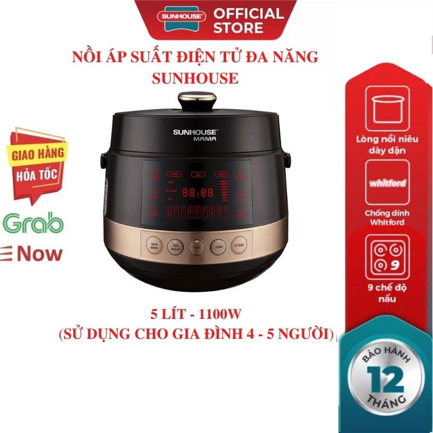 Nồi áp suất điện đa năng SUNHOUSE SHD1550-2022 dung tích 5L tiện lợi an toàn lòng nồi chống dính dùng nấu cơm hầm xương