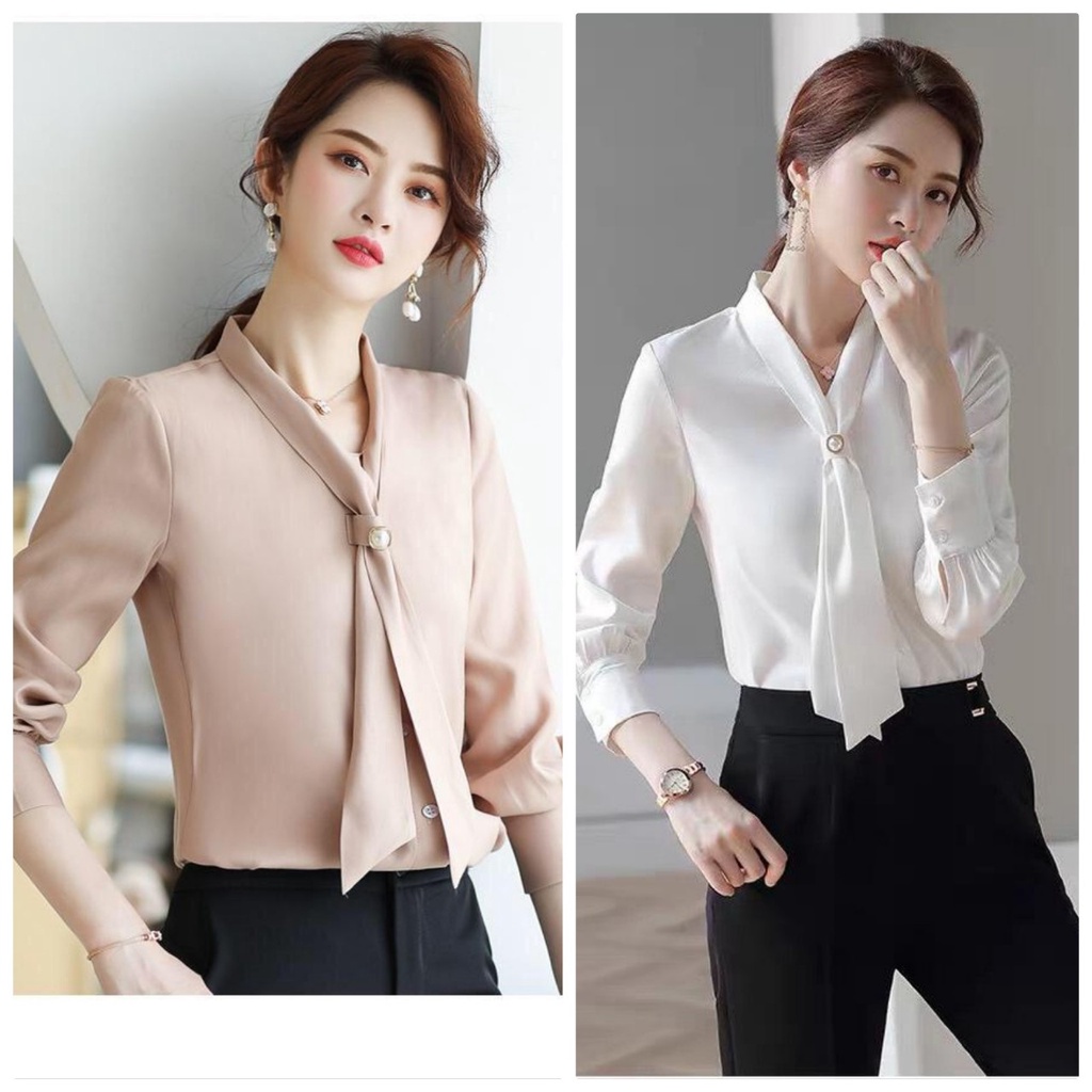 Áo sơ mi phi bóng phối cổ vest BY6365