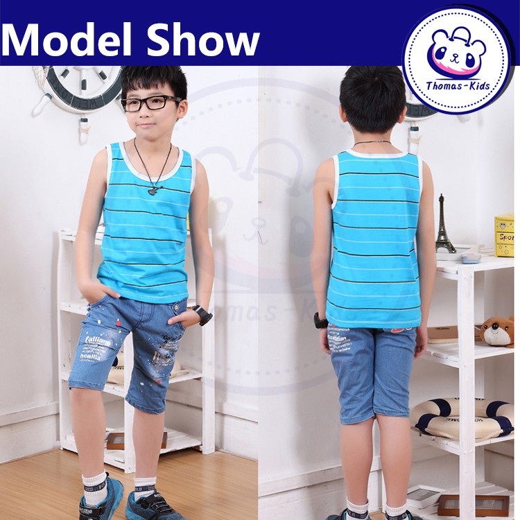 [Hàng có sẵn] D121#Áo thun ba lỗ chất liệu Cotton mềm kích thước 110-140cm cho bé trai