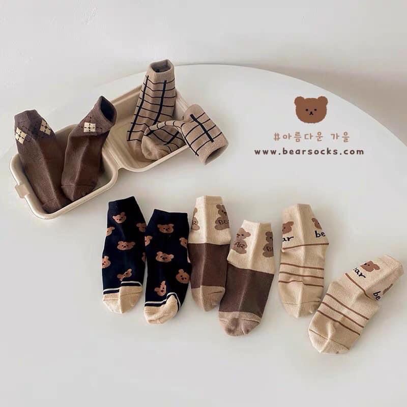 LỐ 10 ĐÔI TẤT CỔ CAO GẤU NÂU SIÊU XINH CHO BÉ