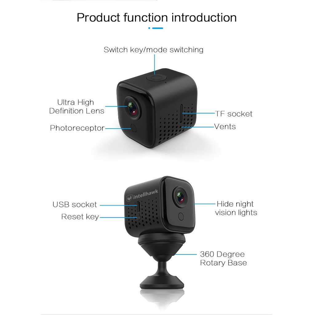 Camera ip mini Intellhawk A11 FullHD 1080P siêu nét tích hợp cảm biến ngày đêm để bật đèn hồng ngoại tự động | BigBuy360 - bigbuy360.vn