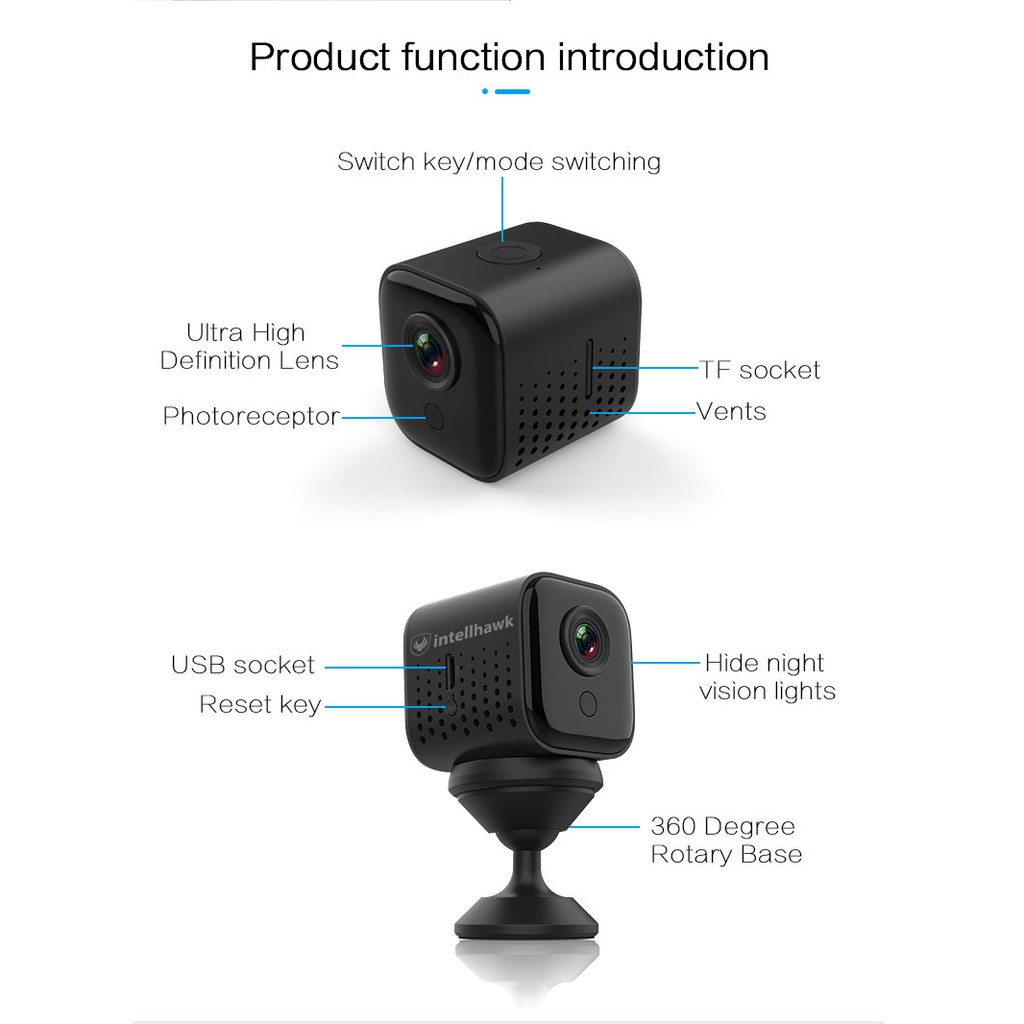 Camera mini wifi ip Intellhawk A11 FullHD 1080P siêu nét tích hợp cảm biến ngày đêm để bật đèn hồng ngoại tự động