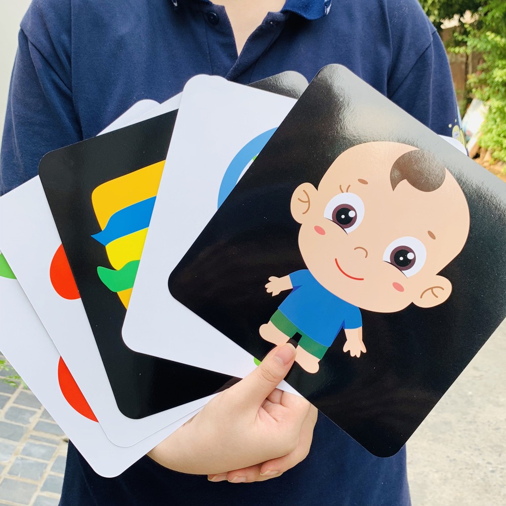 Thẻ Học Thông Minh Bộ Thẻ Flast Card Cho Trẻ Từ 6 Đến 12 Tháng Phát Triển Thị Giác Và Trí Tuệ, Chất Liệu Chống Thấm Nước