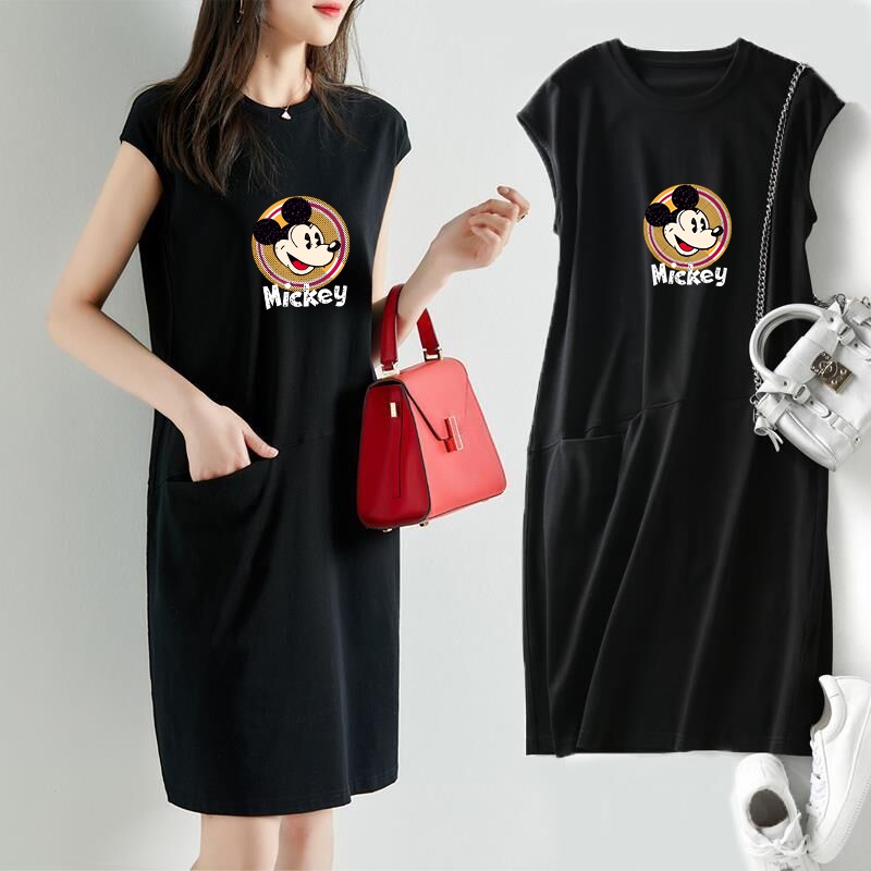 Đầm thun mỏng dáng rộng dài in họa tiết phong cách hàn quốc thời trang mùa hè cho nữ