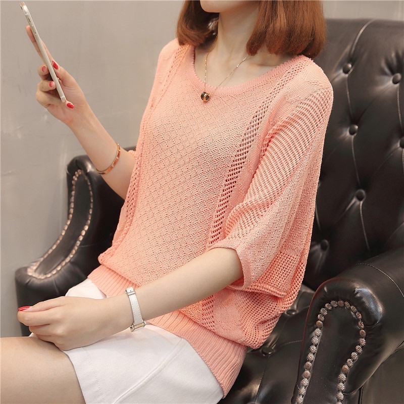 Áo len lưới cánh dơi tay lỡ cổ tròn len mềm mịn không xù