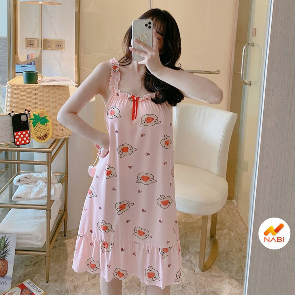 Váy Ngủ Đẹp 🌹FREESHIP🌹 Váy Ngủ Nữ 2 Dây Bản to Họa Tiết Xinh Xắn Chất Mát Kèm Bịt Mắt Siêu Hót AN27