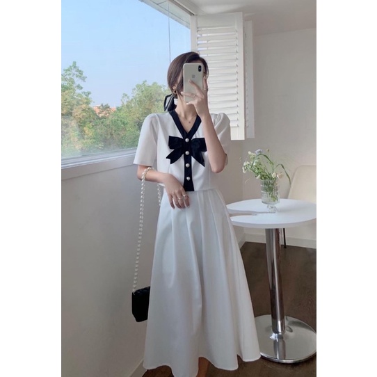  Set váy tiểu thư Uzzlang áo croptop nơ kèm chân váy - Hàng chuẩn QCCC | BigBuy360 - bigbuy360.vn