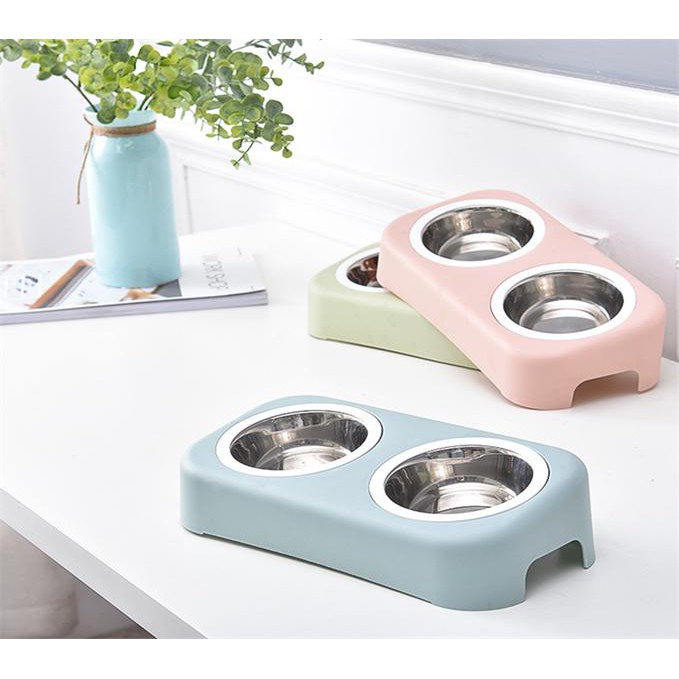 chén đôi kèm chén inox dành cho chó mèo