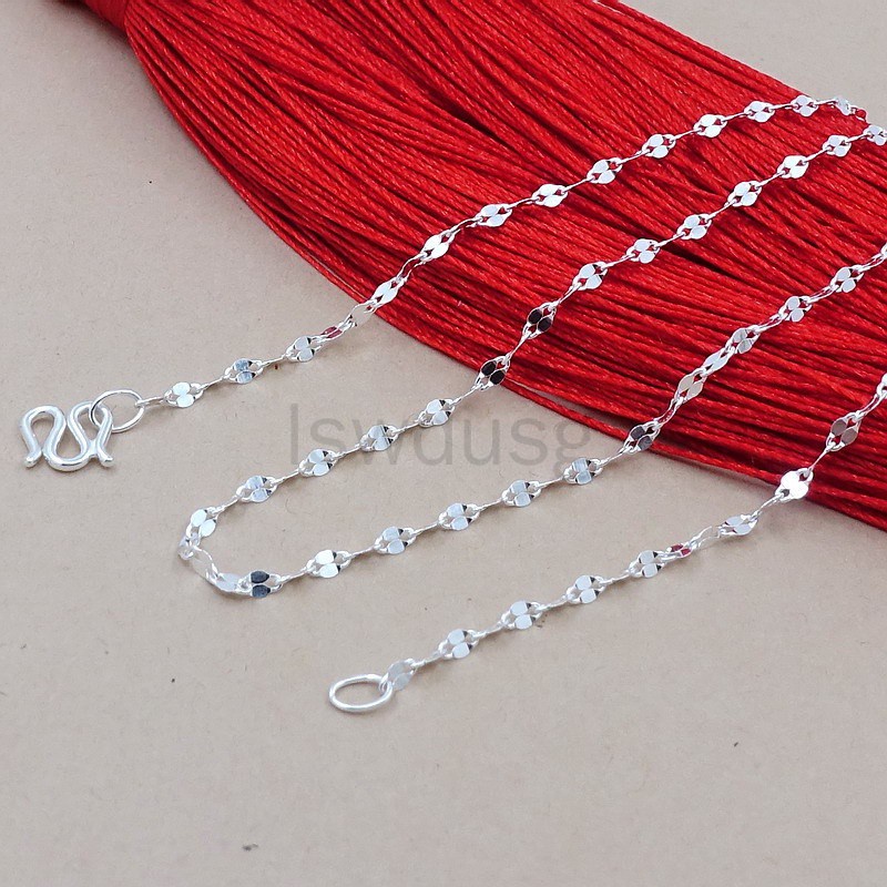 M clasp 【Còn hàng】 100% Bạc 925 Vòng cổ Dây chuyền mỏng 14-24 inch đóng dấu .925 Phụ nữ Món quà trang sức thời trang Hàn Quốc