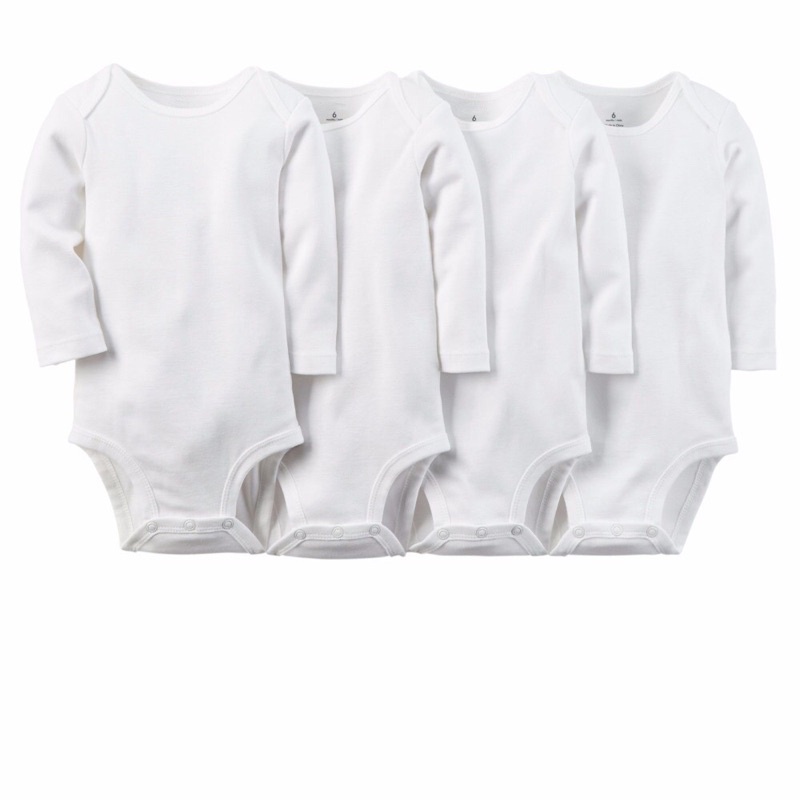 Body chip dài tay bé trai bé gái màu trắng trơn, bodysuit dài tay cho bé sơ sinh-Amystores